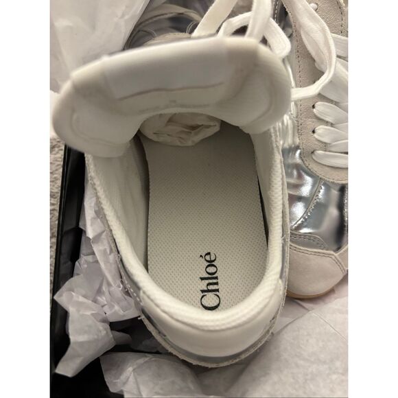 Nib Chloé 25MM Metallic Leather-Suede Kick Sneakers, $795 Sz 38 - Picture 7 of 12